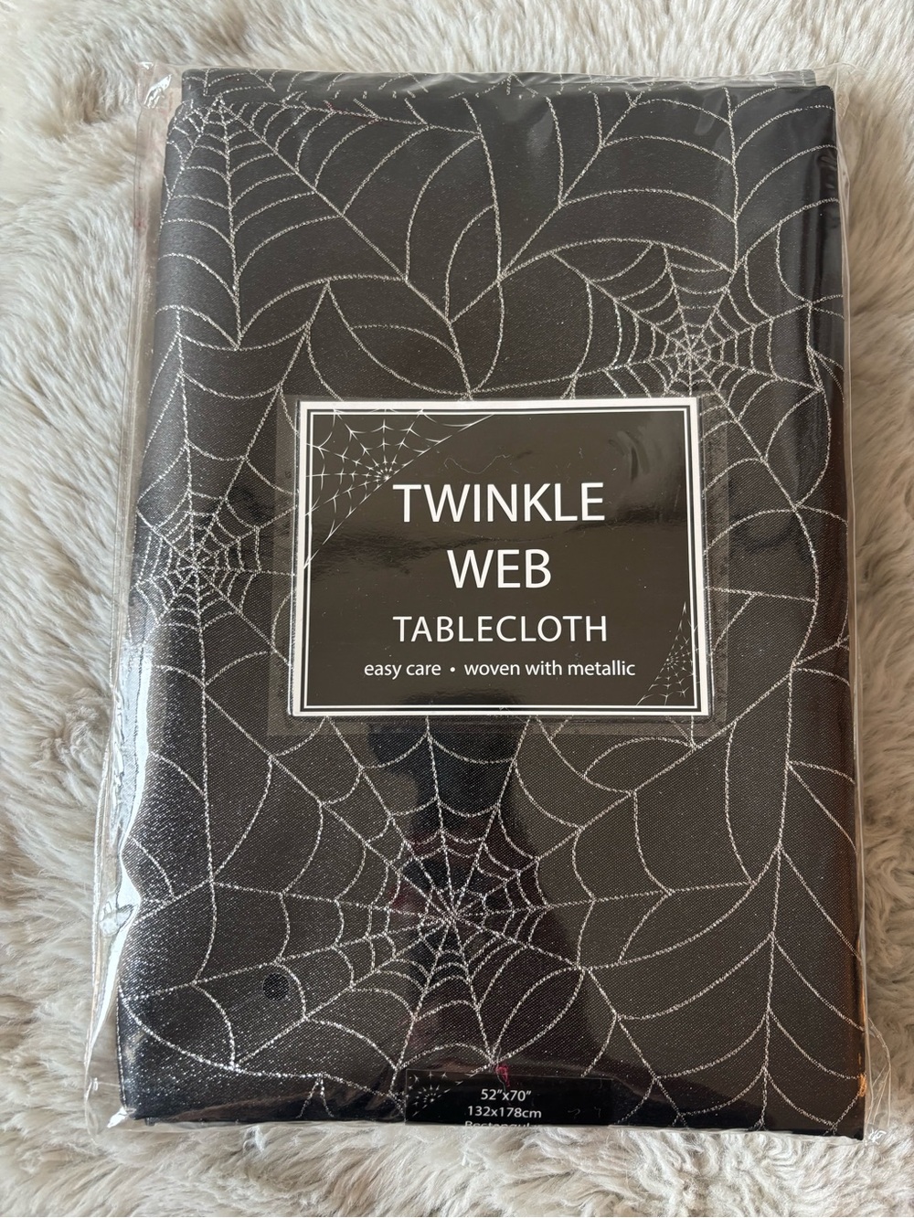 LIKE NEW Twinkle Spider Web Metallic Spiderweb Tablecloth - Black & Silver